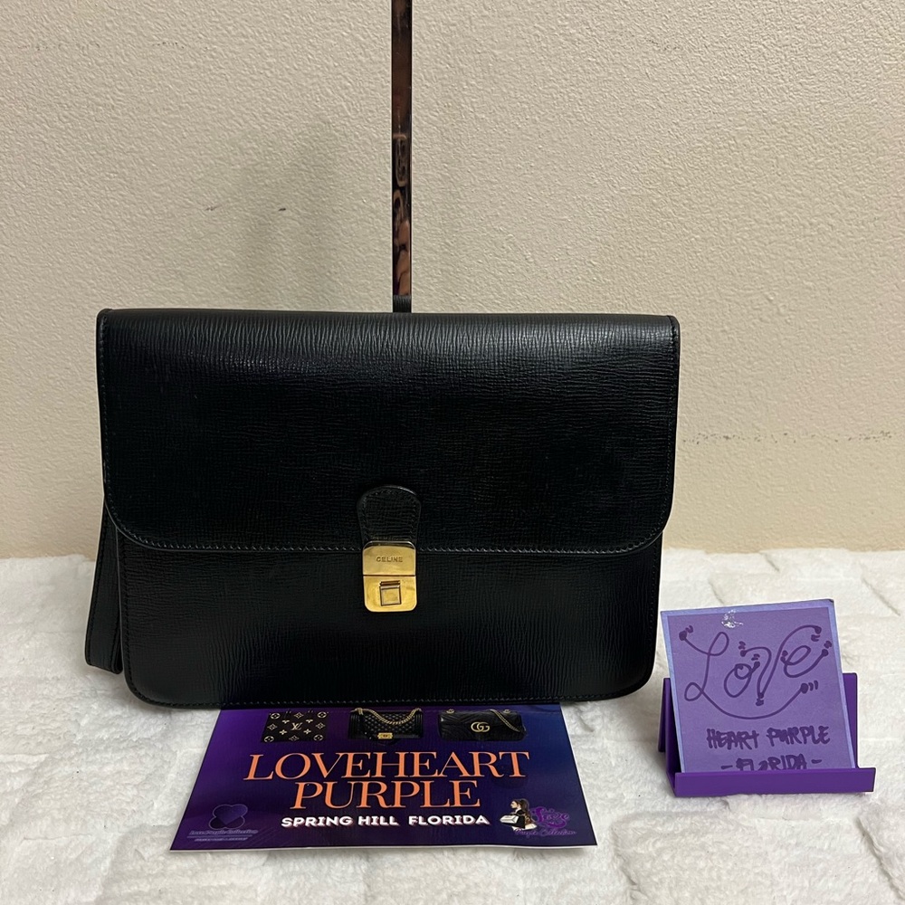 Celine Black Leather Shoulder Bag with Gold Accent